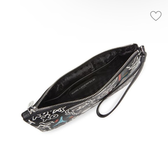 Karl Lagerfeld Black Women's Maybelle Print Wrislet Pouch - Picture 1 of 7